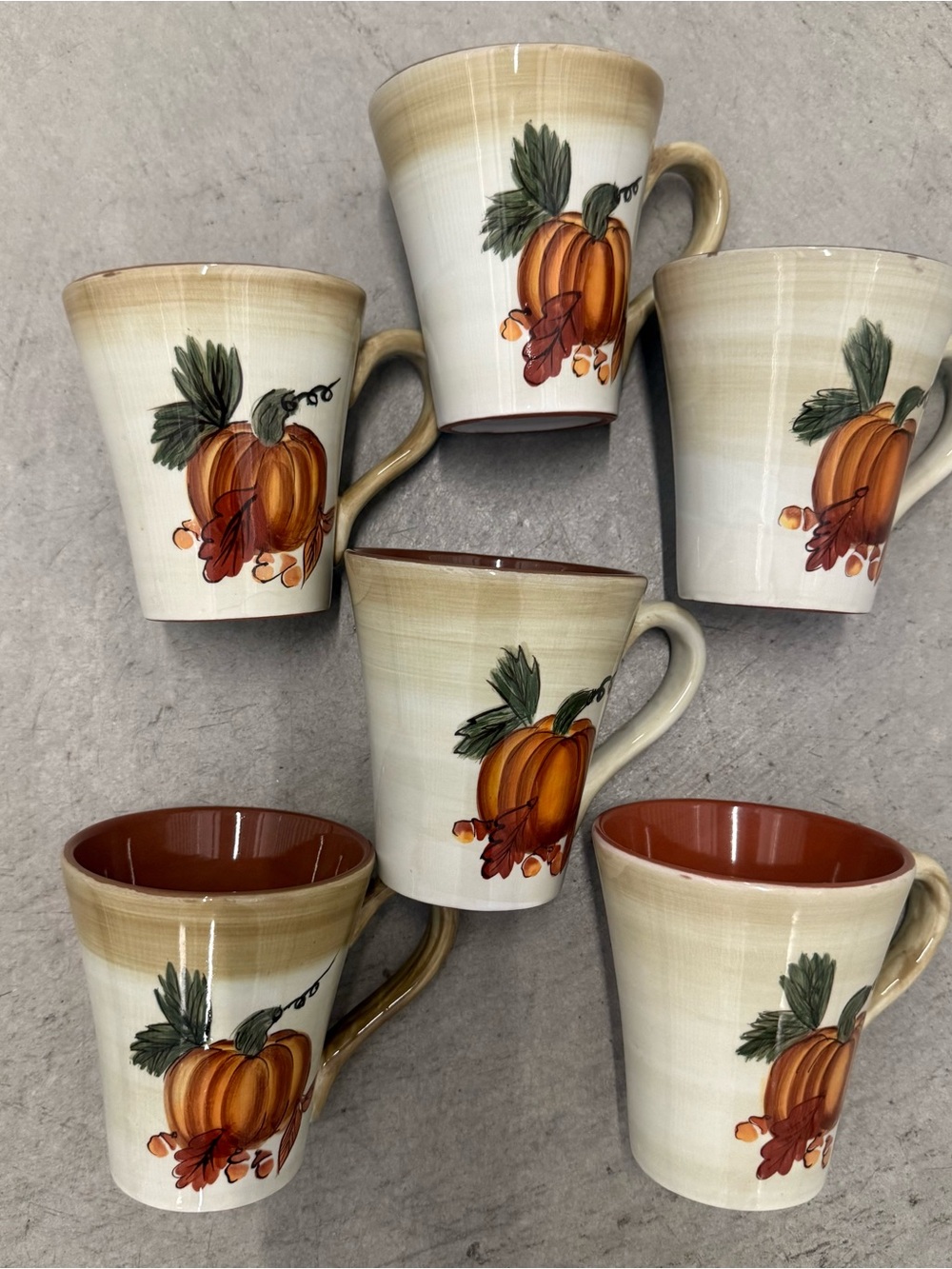 $70 FIRM Hausenware Set of 6 Handpainted Pumpkin Ceramic Mugs